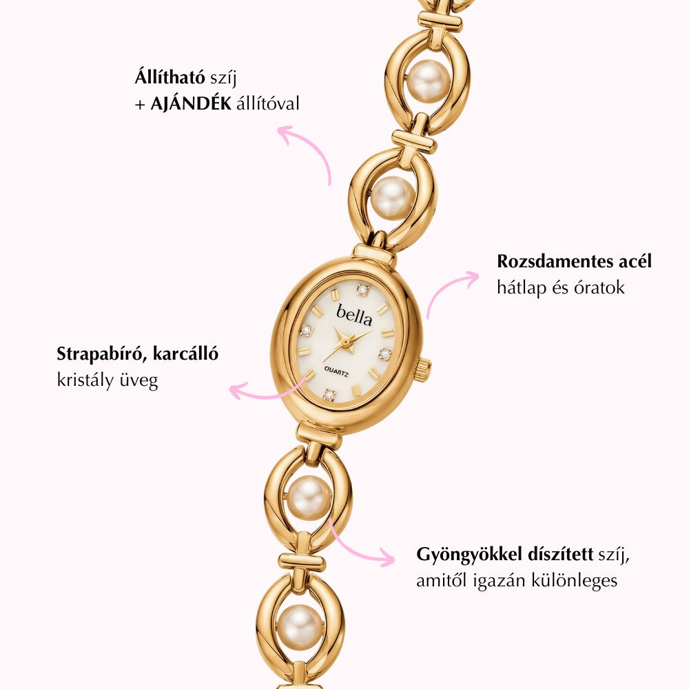 Bella Amalfi - Arany színű gyöngyös női vintage óra