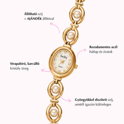 Bella Amalfi - Arany színű gyöngyös női vintage óra