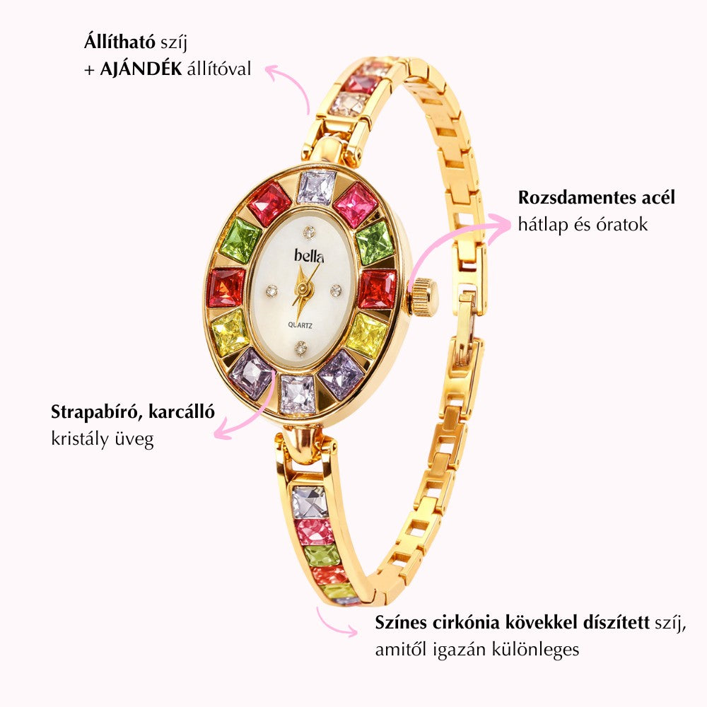 Bella Barcelona - Színes köves vintage óra