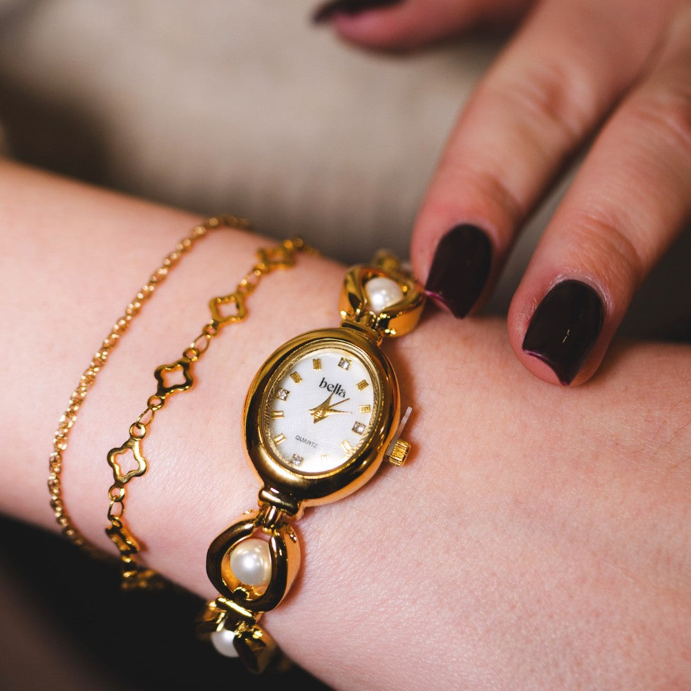 Bella Amalfi - Arany színű gyöngyös női vintage óra