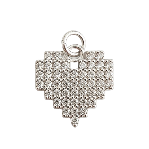 Pixel szív charm – Ezüst